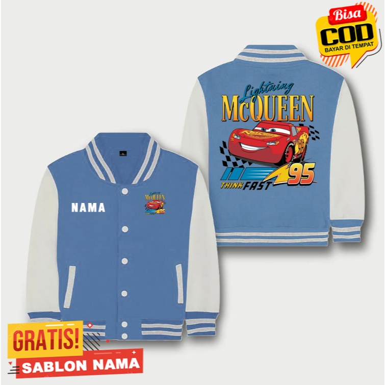 Jaket Varsity Baseball Anak Anak LIGHTNING MCQUEEN / Jaket Custom LIGHTNING MCQUEEN Kombinasi Hitam 