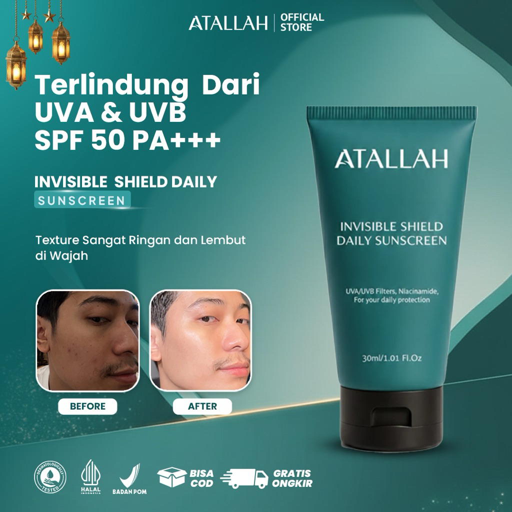 ATALLAH Sunscreen Invisible Shield Daily SPF 50 | Sunscreen Perawatan Wajah Pria | Chemical Sunscree