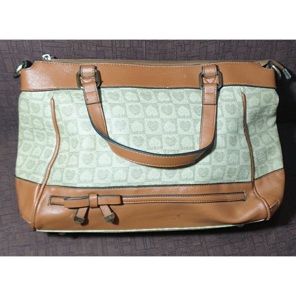 Tas Selempang Bahu Merek Fladeo Shoulder Bag Elegant Casual Pita Coklat Cream Krem Preloved Prelove 