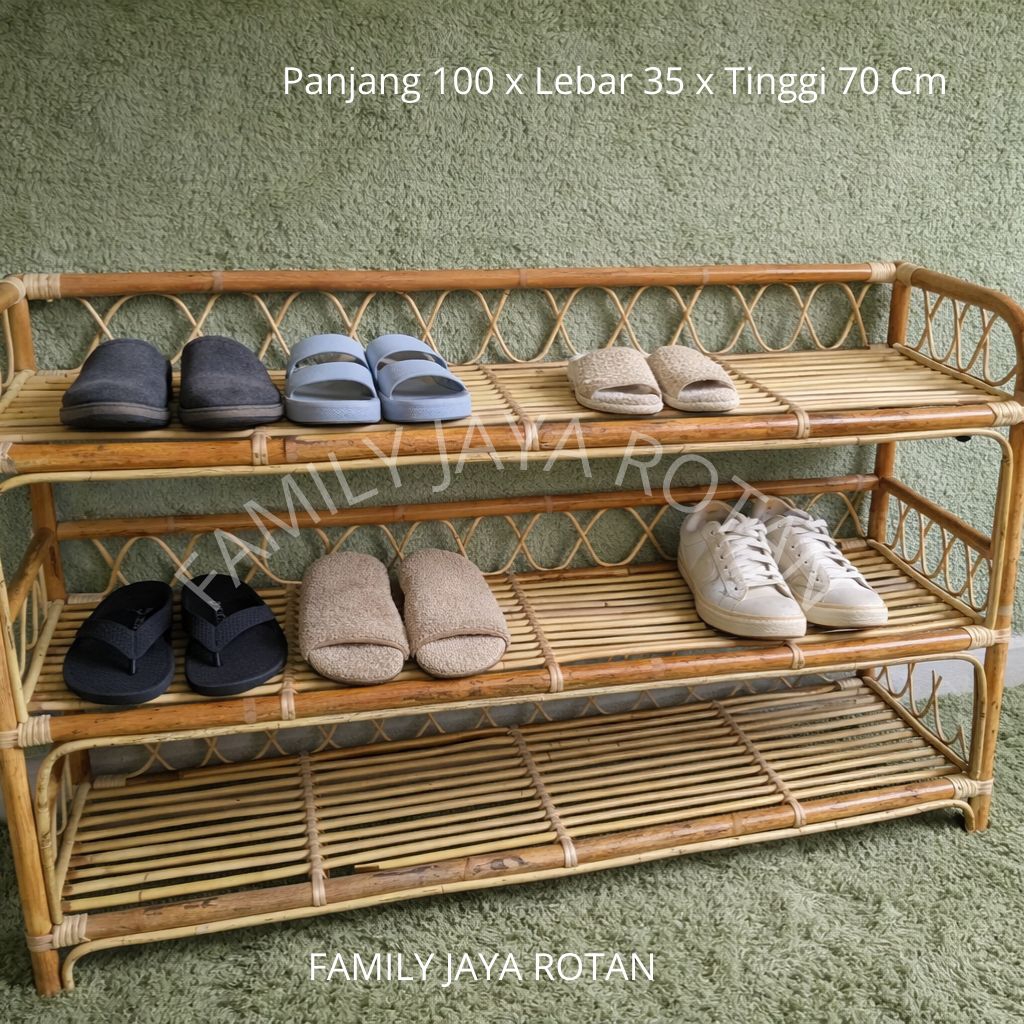 Rak susun sepatu dan sendal rotan/Rak tempat pot bunga susun/Rak susun serbaguna minimalis
