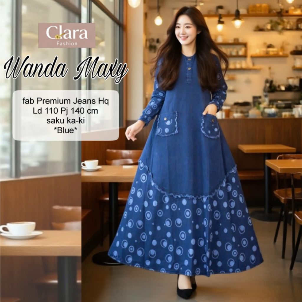 Gamis jeans motif print LD 110