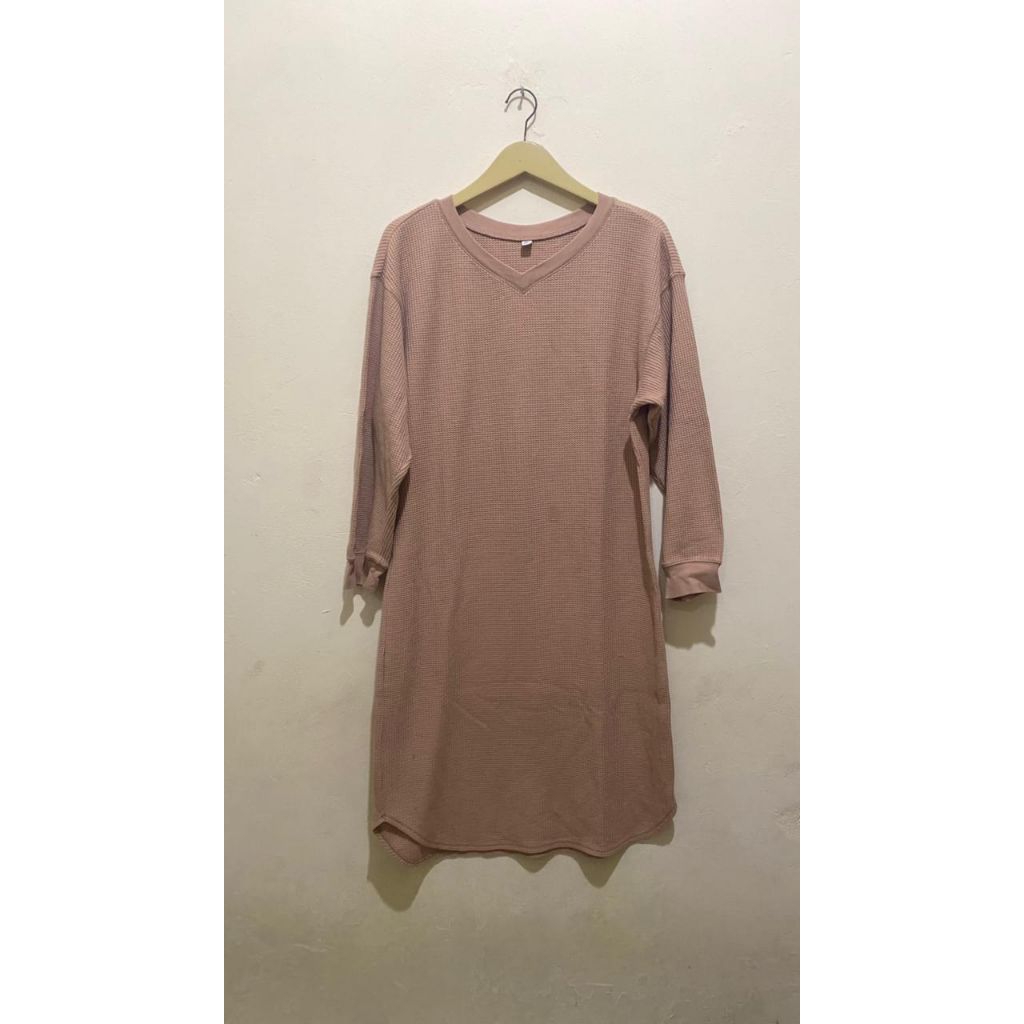 Womens Gaun waffle lengan panjang uniqlo