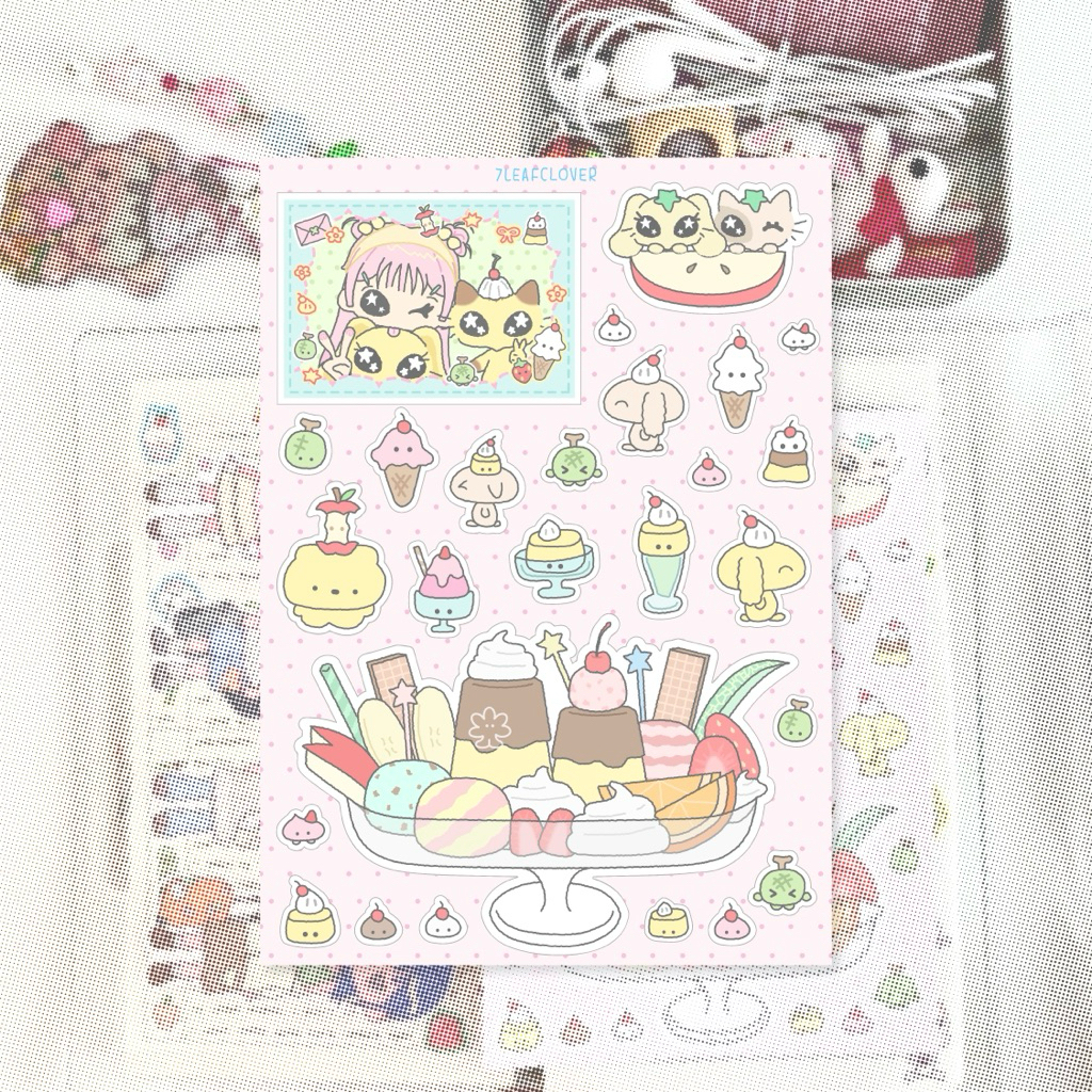 Parfait Ice Cream Pudding Aesthetic Sticker Pack Retro 2000s Cute Character | Waterproof Vinyl | Lap