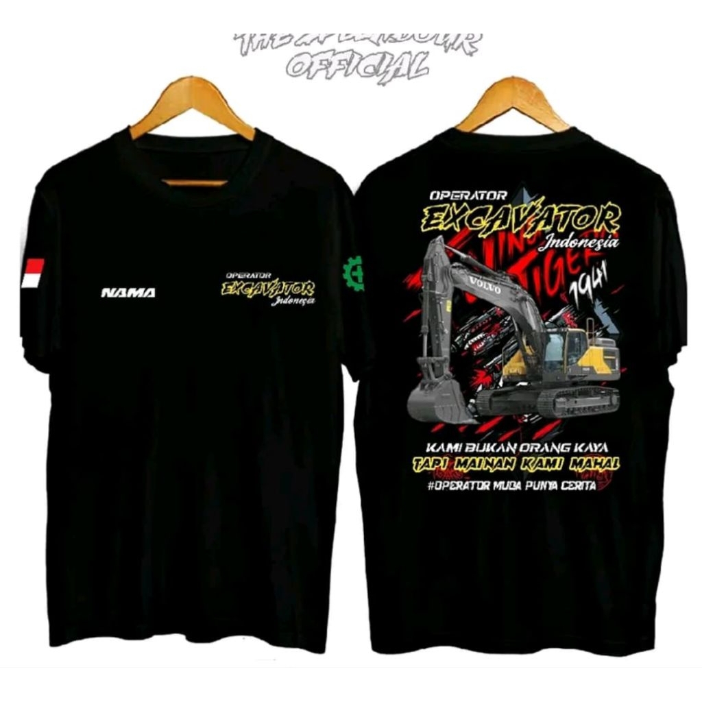 Kaos  Operator Excavator Hyundai T-shirt Hitam Unisex Free Nama