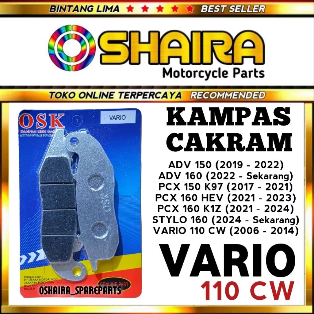 KAMPAS CAKRAM DEPAN VARIO 110 CW / DISCPAS VARIO 110 KARBU LAMA / KAMPAS REM DEPAN VARIO 110 KARBU K
