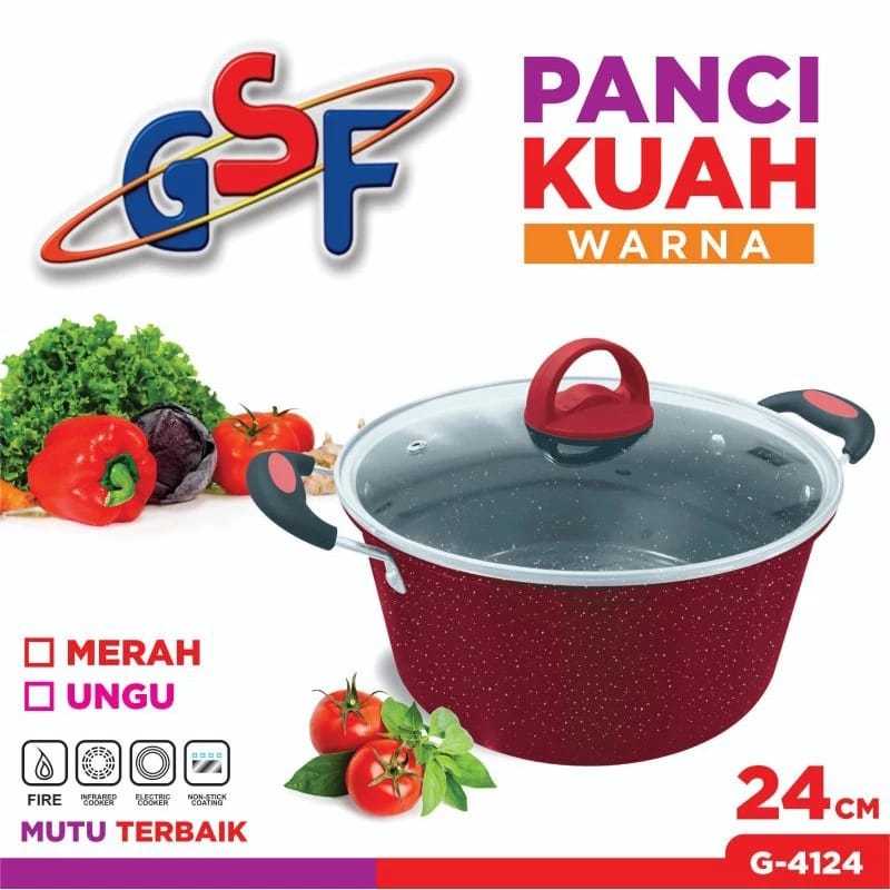 GSF Panci Warna 4124 Anti Lengket 24cm Tutup Kaca Serbaguna Panci Kuah