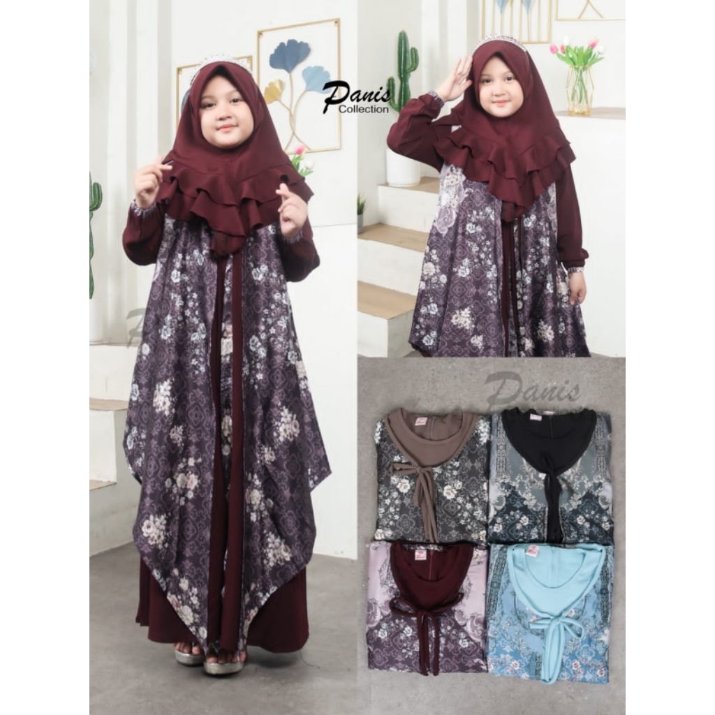 set kerudung + outer + gamis anak