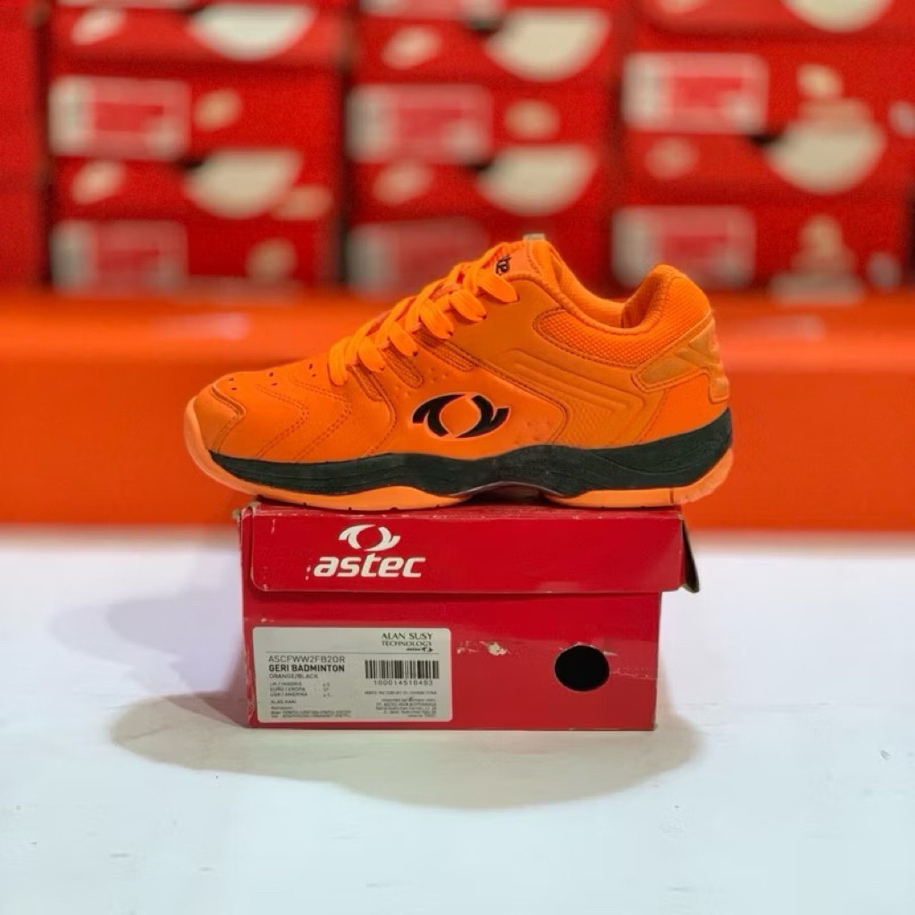size 37 || 23cm SEPATU WANITA SEPATU BADMINTON ASTEC GERY ORANGE ORIGINAL || BADMINTON SHOES