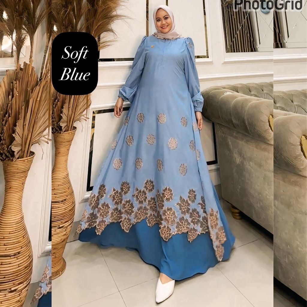 Queenasyari - Maryam Dress (Hanya Gamis) Jumbo  Bahan Katun Bordir mix Katun BKK Gamis Wanita Muslim
