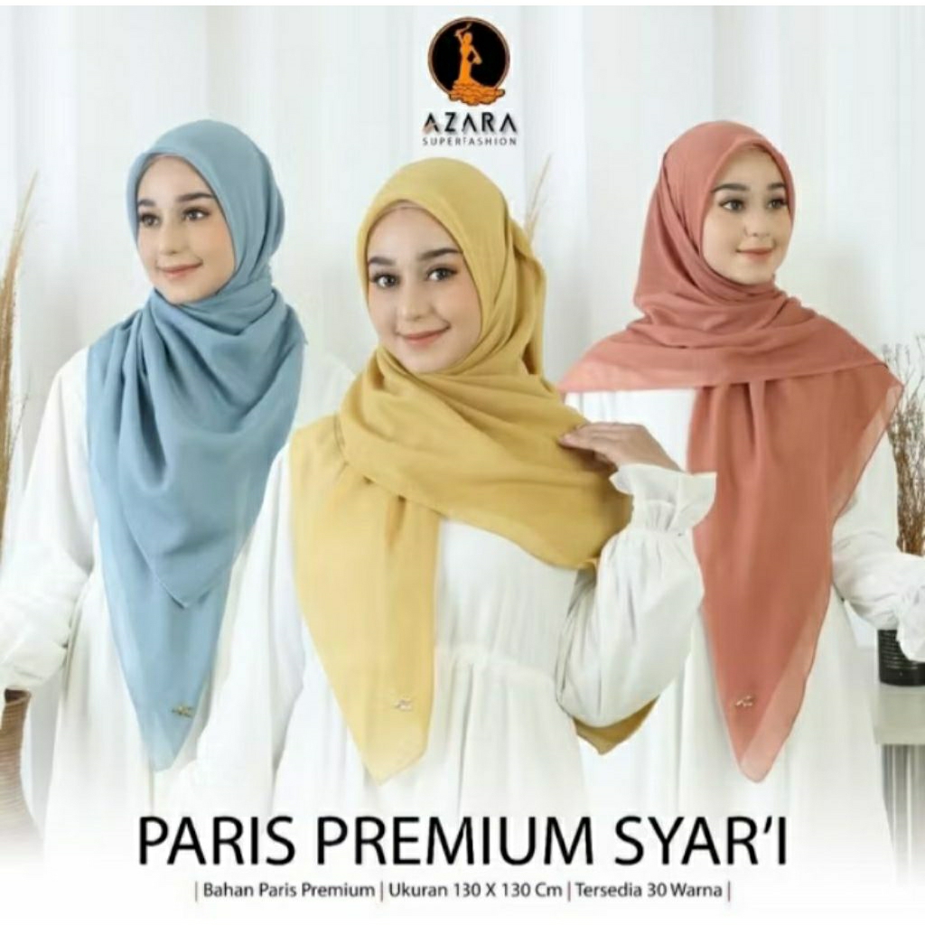 HIJAB SEGIEMPAT HITAM SYAR'I POLOS AZARA PARIS PREMIUM UKURAN 130 X 130 CM