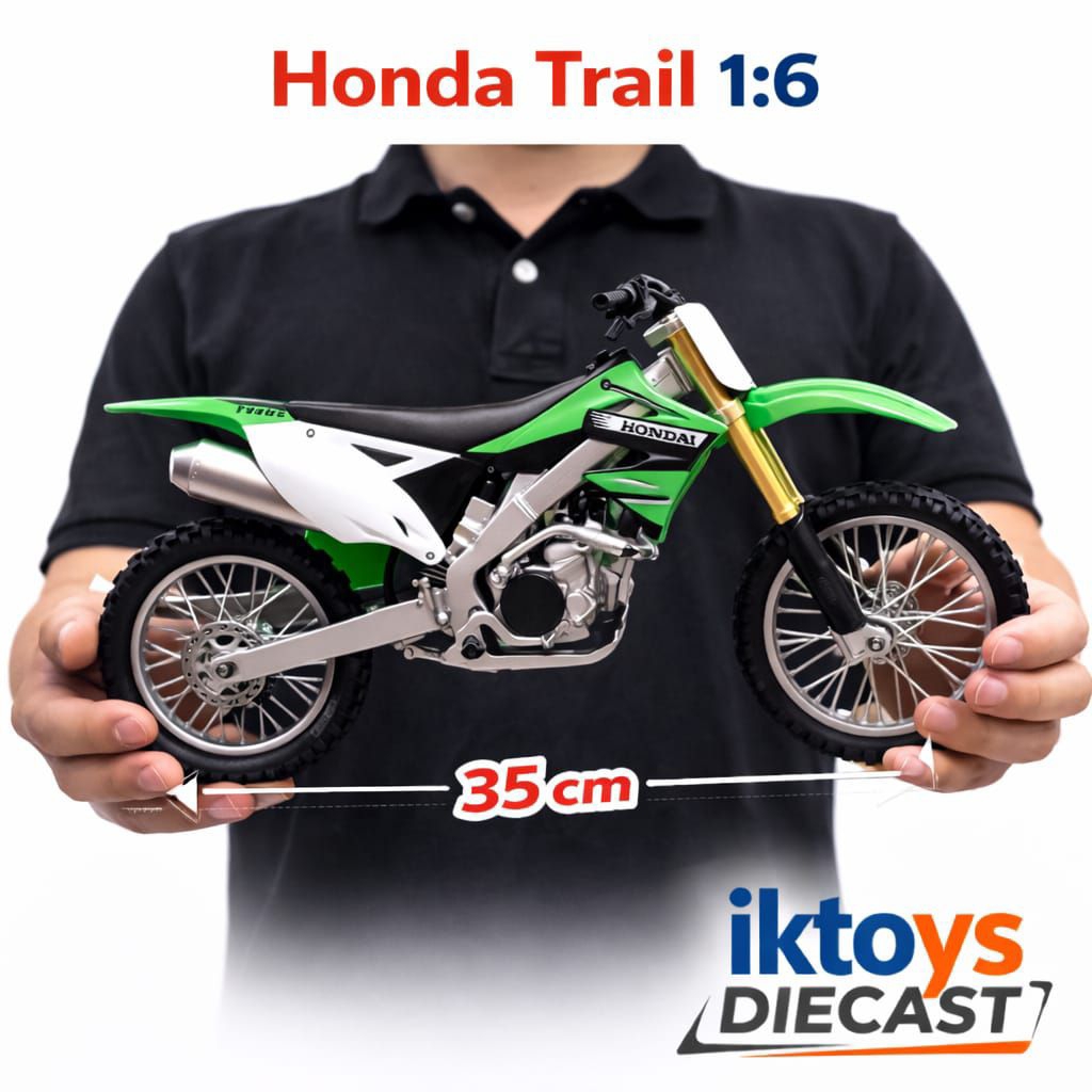 Diecast Motor Trail Kawasaki Miniatur 1:6 35cm Besar Shock Aktif Detail Mesin