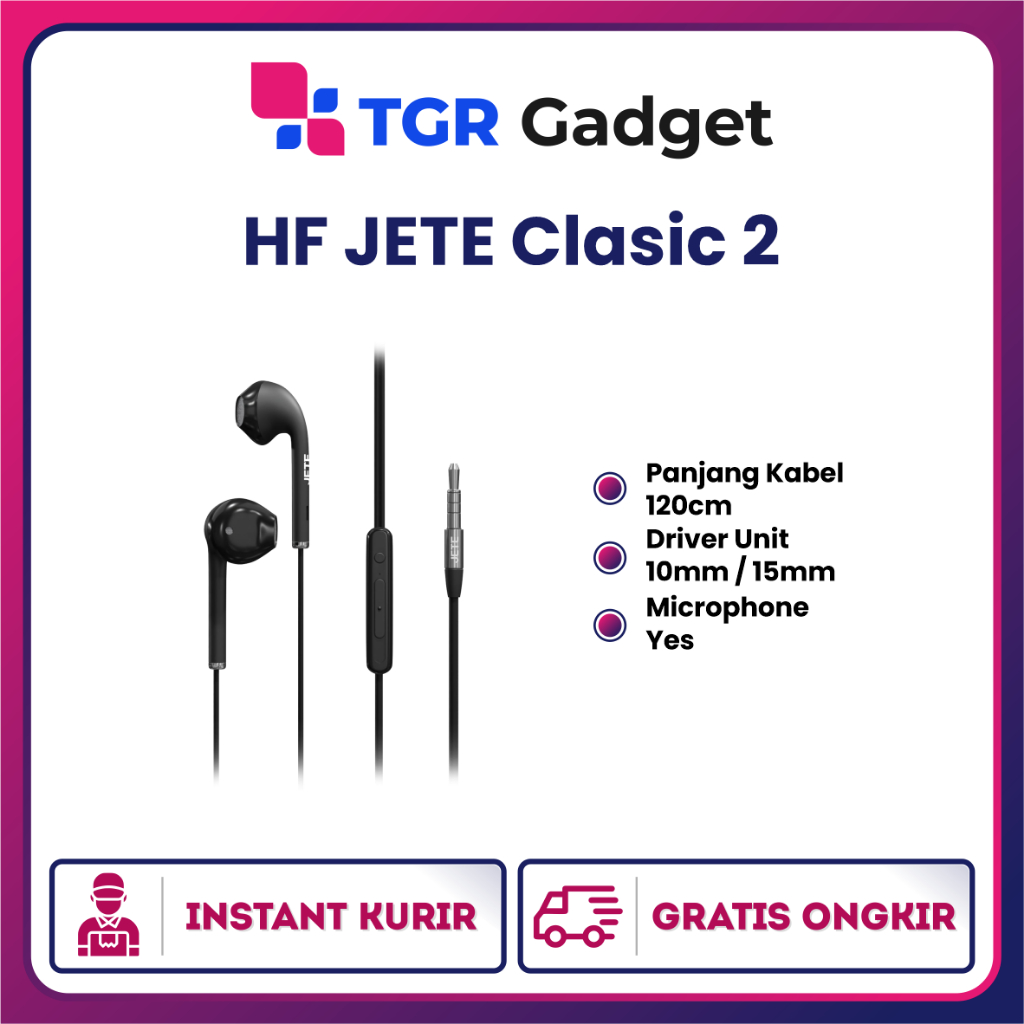JETE Classic 2 Earphone - Headset dengan Pengendalian Suara Aktif dan Mikrofon Terintegrasi