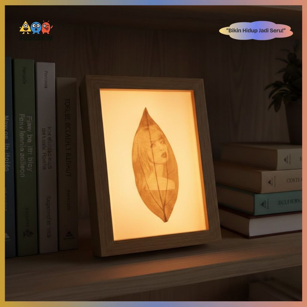 [FUNCREW] Lampu Pajangan Daun Foto Custom – Bingkai Kayu Estetik untuk Dekorasi Kamar