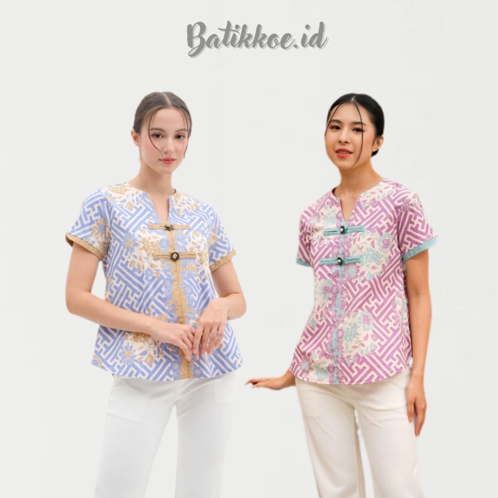 Atasan Batik 208 WIK PINK & WIK BLUE -Batik Wanita Lengan Pendek / Blouse Batik Modern / Baju Kantor