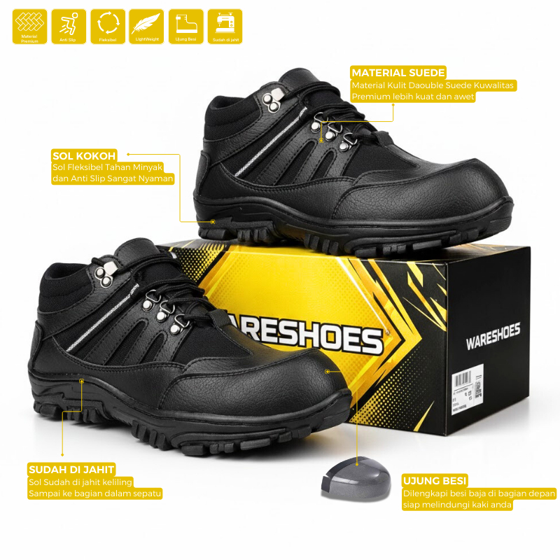 Sepatu Safety Pria Septi Ujung Besi - Sepatu Boots Pria Septi Outdoor Tracking Hiking Adventure Proy