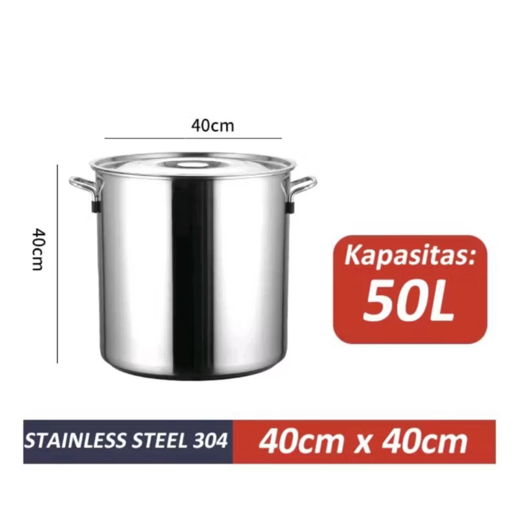 Panci Stock Pot Stainless Steel + Tutup 50 Liter 40 Cm