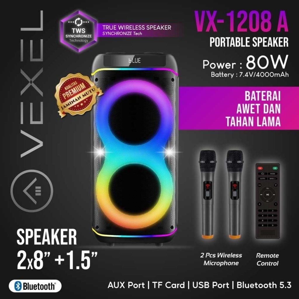 VEXEL VX-1208A Speaker Portable 80W Bluetooth