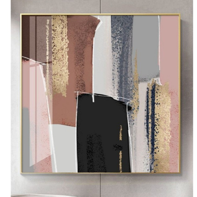 Lukisan Dinding Abstrak Besar gold pink  Hotel 100 x 100 cm plus frame