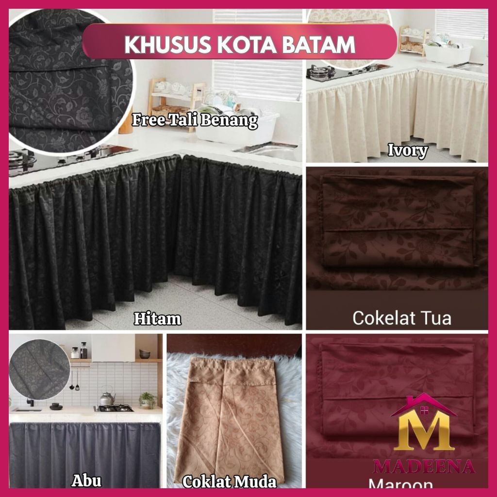 [BISA INSTAN] [EMBOSS MEWAH ADA RENDA] Gorden Kolong Dapur -+100x70 Embos Mewah Mengkilap Tirai Meja
