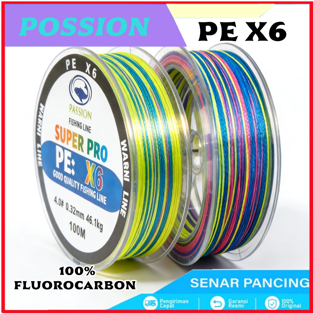 Possion Senar Pancing PE X6 Piranha 100m Jepang Senar Pancing P6 Super Kuat & Tahan Bahan PE