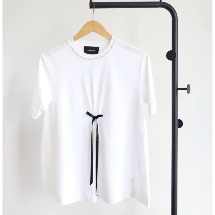 Simone Rocha A-line tshirt with bow pearl in white