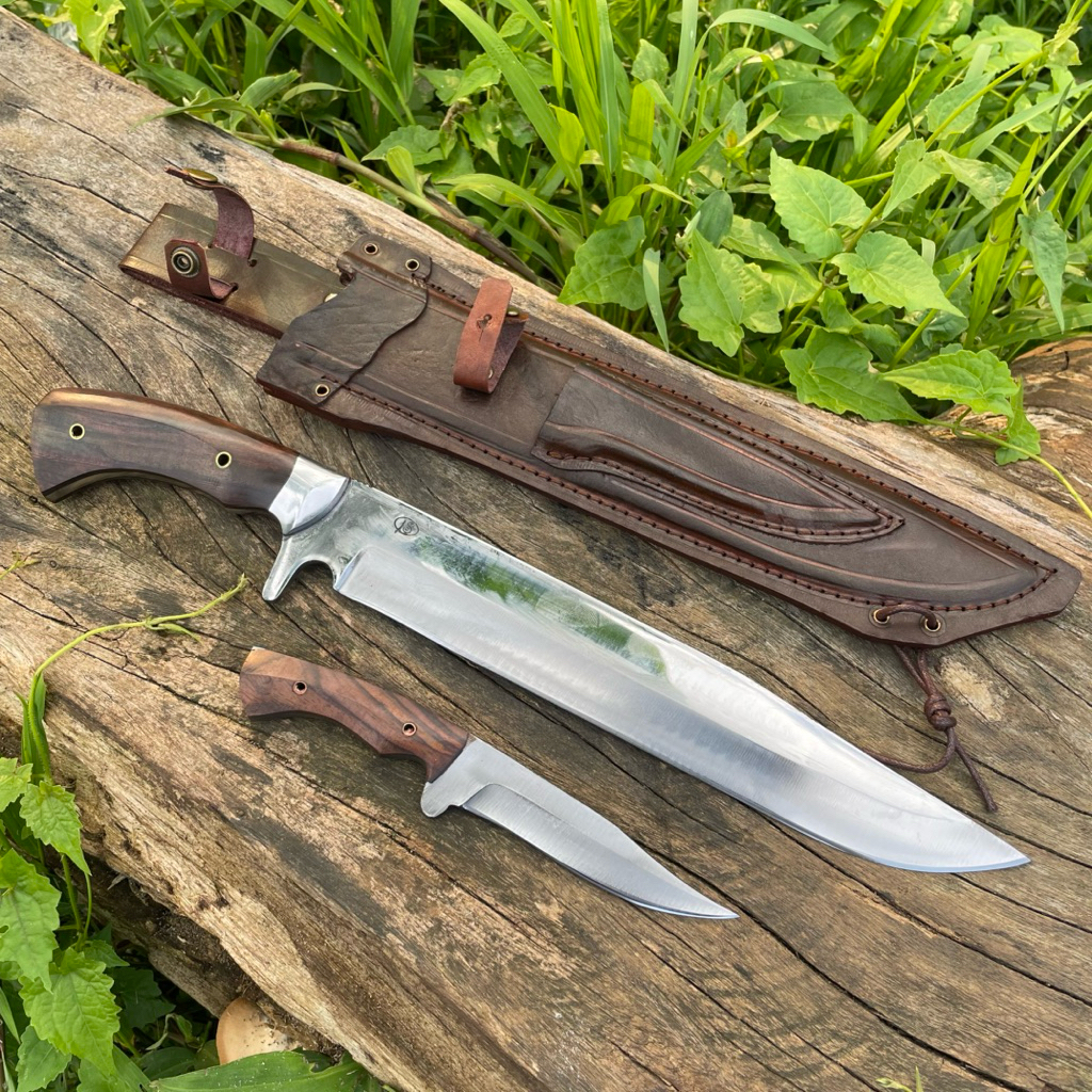 Pisau Bowie Survival Hunting Outdoor Berburu Bushcraft Hiking Camping Berkebun Serbaguna 1 Set Denga