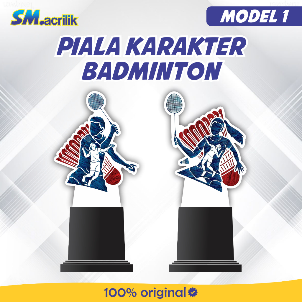 PIALA TROPHY BADMINTON Model 1 - Piala Akrilik Badminton - Penghargaan Akrilik Murah