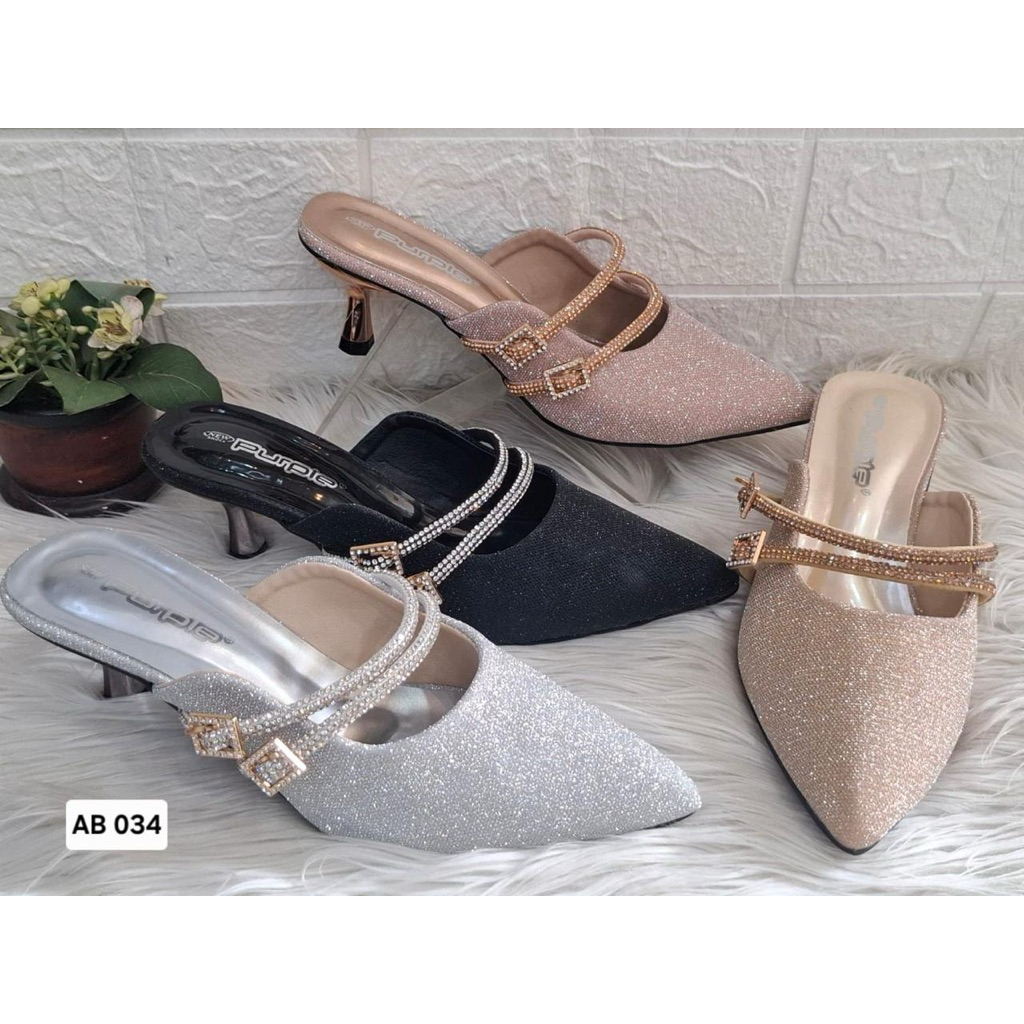 PURPLE - AB.034 - SELOP GLITTER HEELS 5cm - SELOP PESTA WANITA
