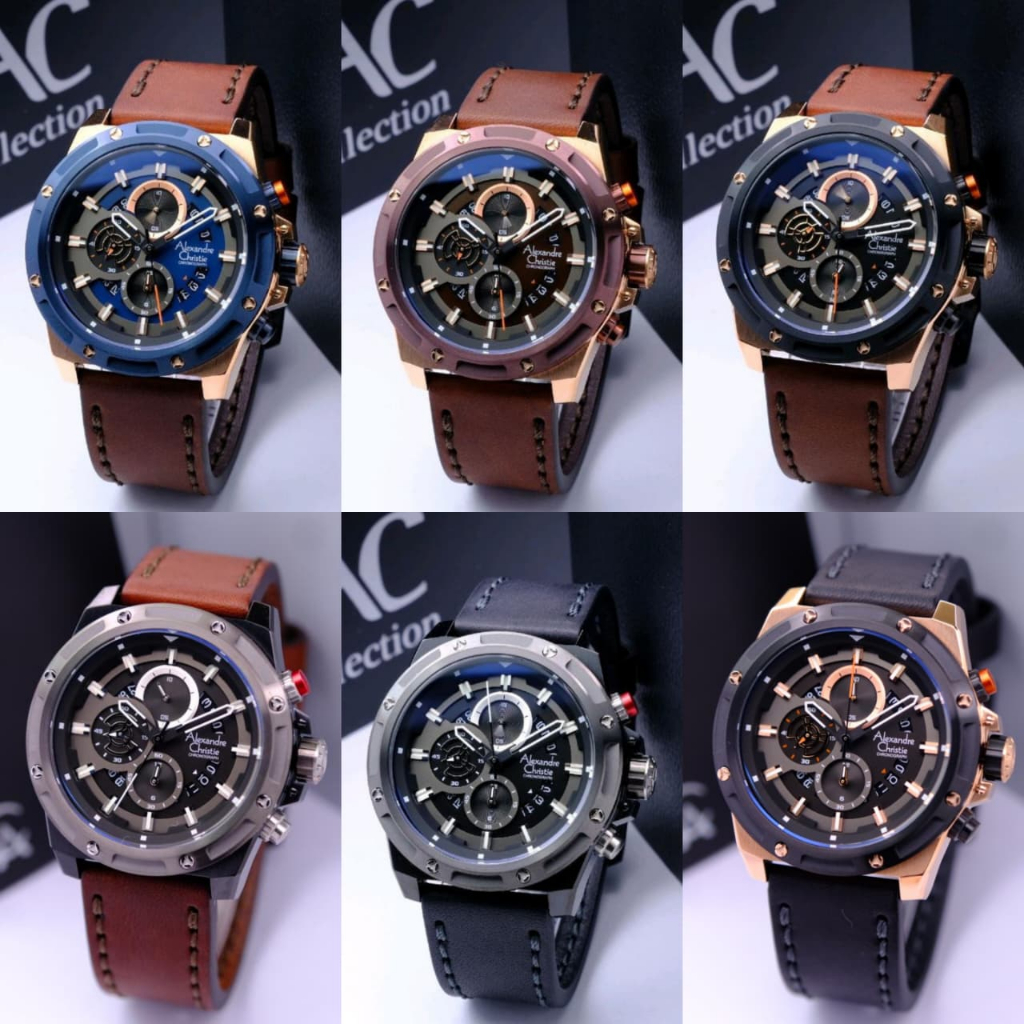 JAM TANGAN PRIA ALEXANDRE CHRISTIE AC 6506 AC6506 BLACK LEATHER ORIGINAL GARANSI RESMI