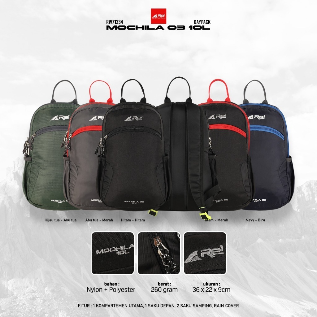 TAS DAYPACK AREI MOCHILA 03 10 LITER + RAINCOVER TAS SEKOLAH ORIGINAL DAYPACK AREI