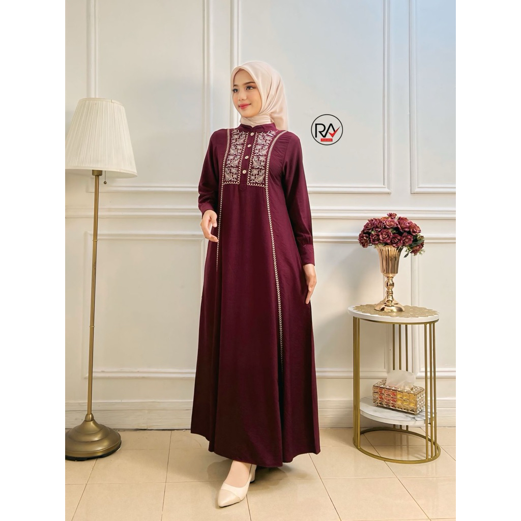 RA FASHION - SHAFIA DRESS || Gamis Bordir Premium LINEN CRINCLE IMPORT