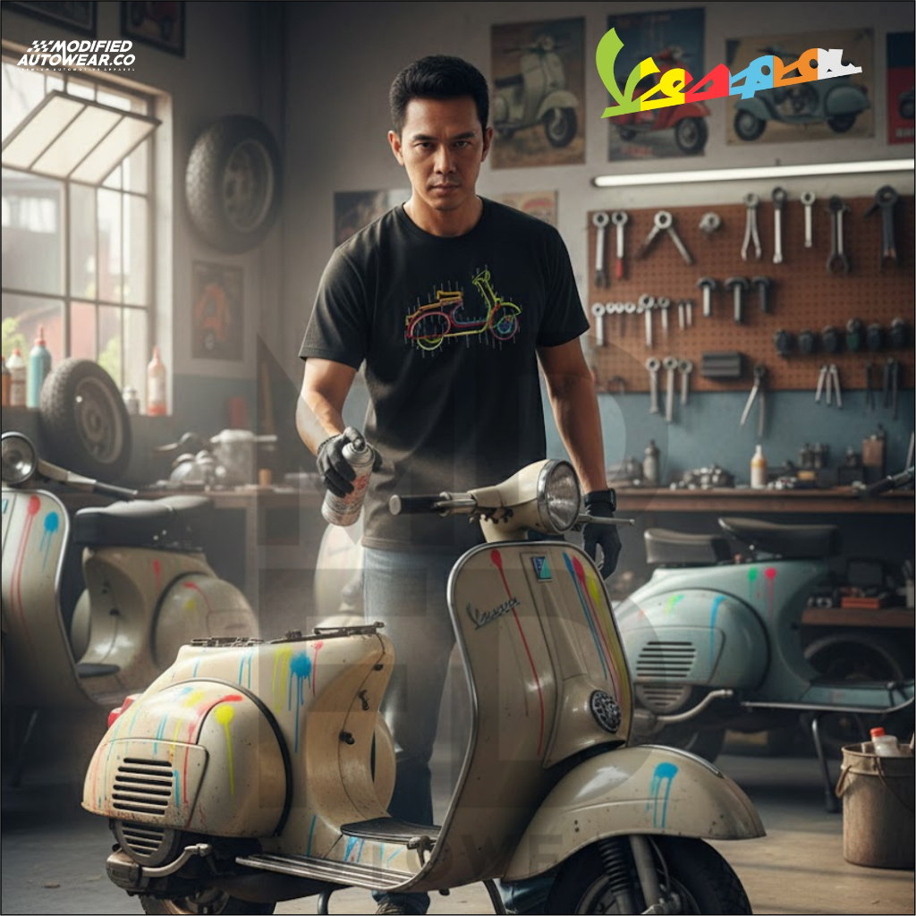 kaos pria vespa original modified autowear tshirt motor baju vespa classic