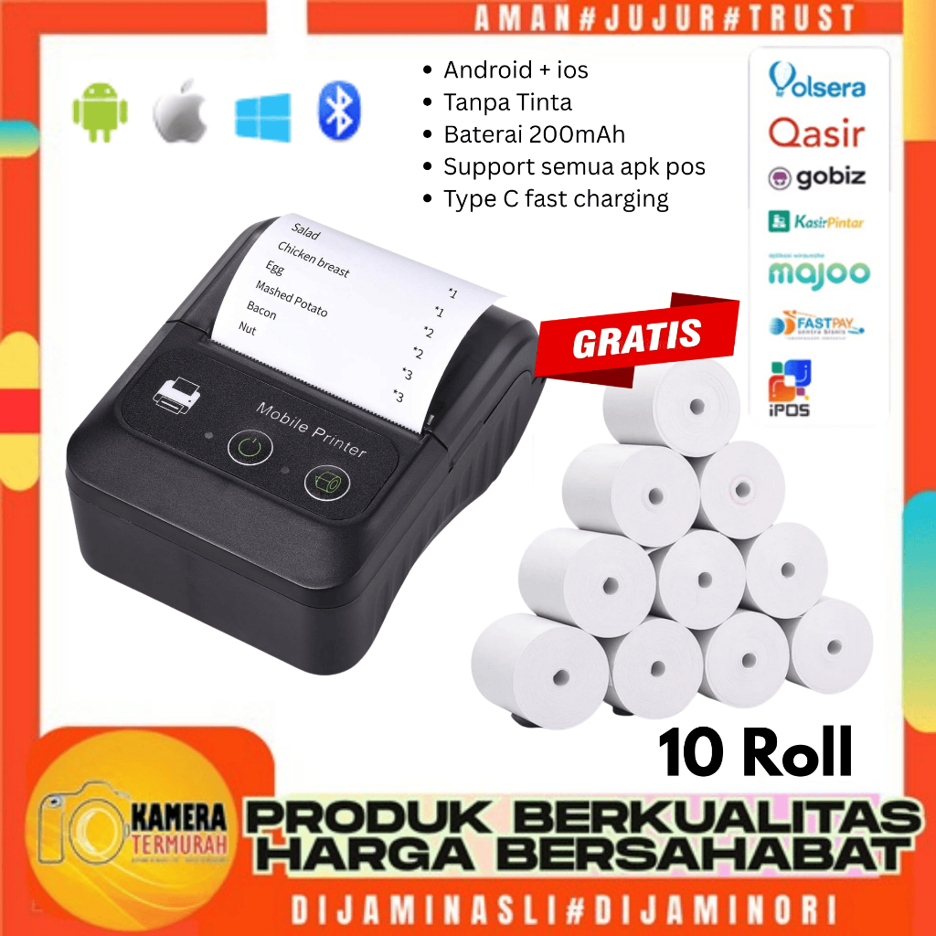 PRINTER KASIR 58mm Printer Thermal alat print resi support Android/ios/Windows Bluetooth