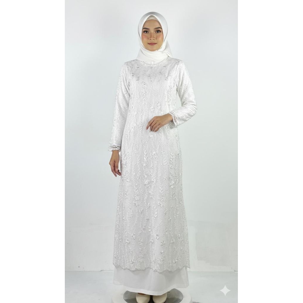 Hana Gamis Putih Belaluna Gamis Dress Pesta Bahan Maxmara Mix Tile bySC