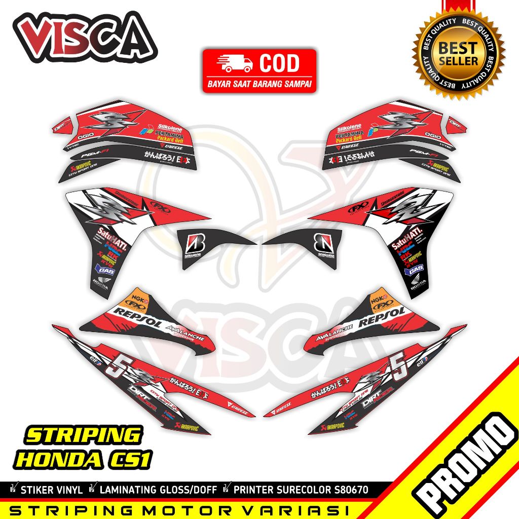 Stiker Motor Honda CS1 - Striping CS1 Variasi Red Design