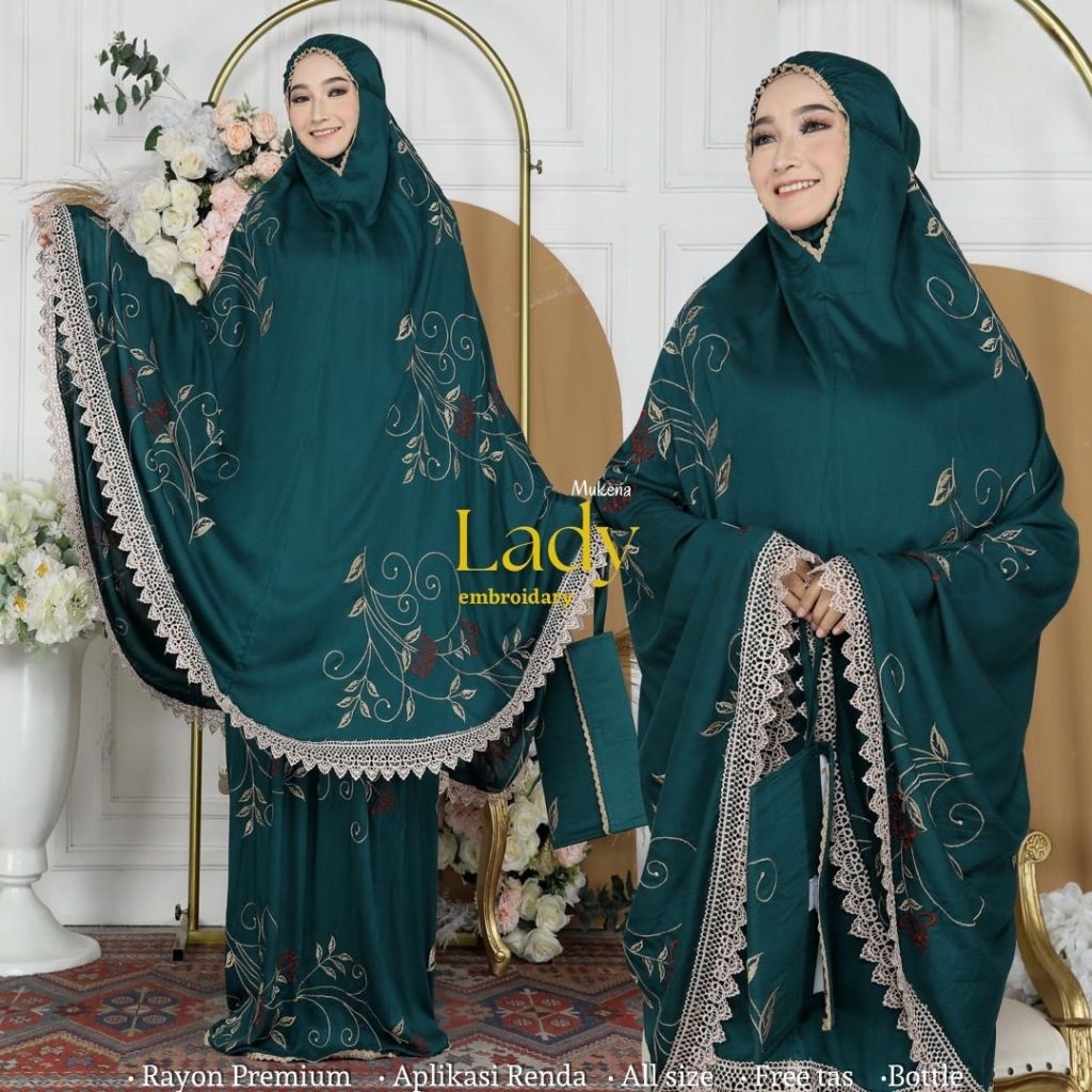 Mukena Lady | Eliza Cantik Modern Rayon Bordir Renda Premium Real Ori