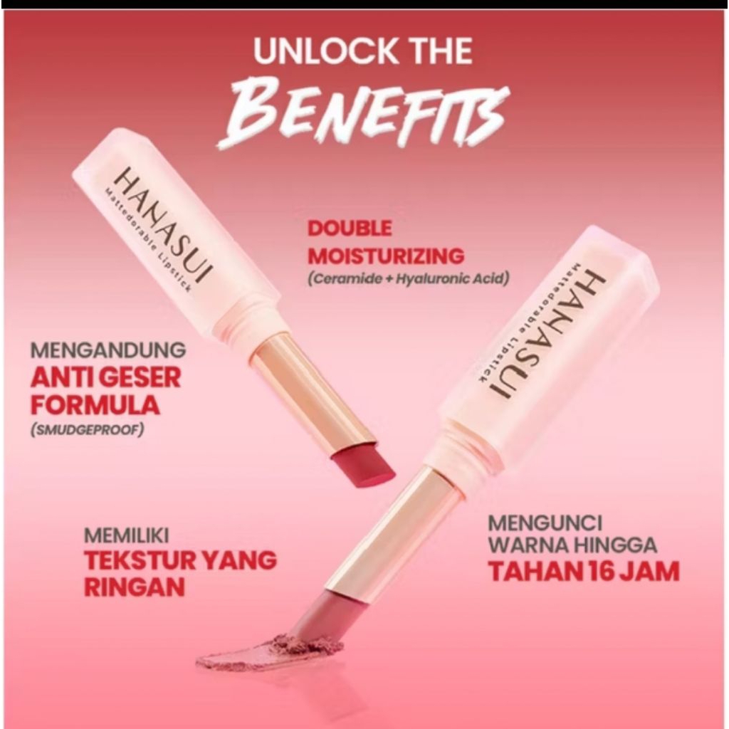 Lipstik Matte Hanasui Mattedorable - Anti Geser, Tahan Lama, Melembabkan