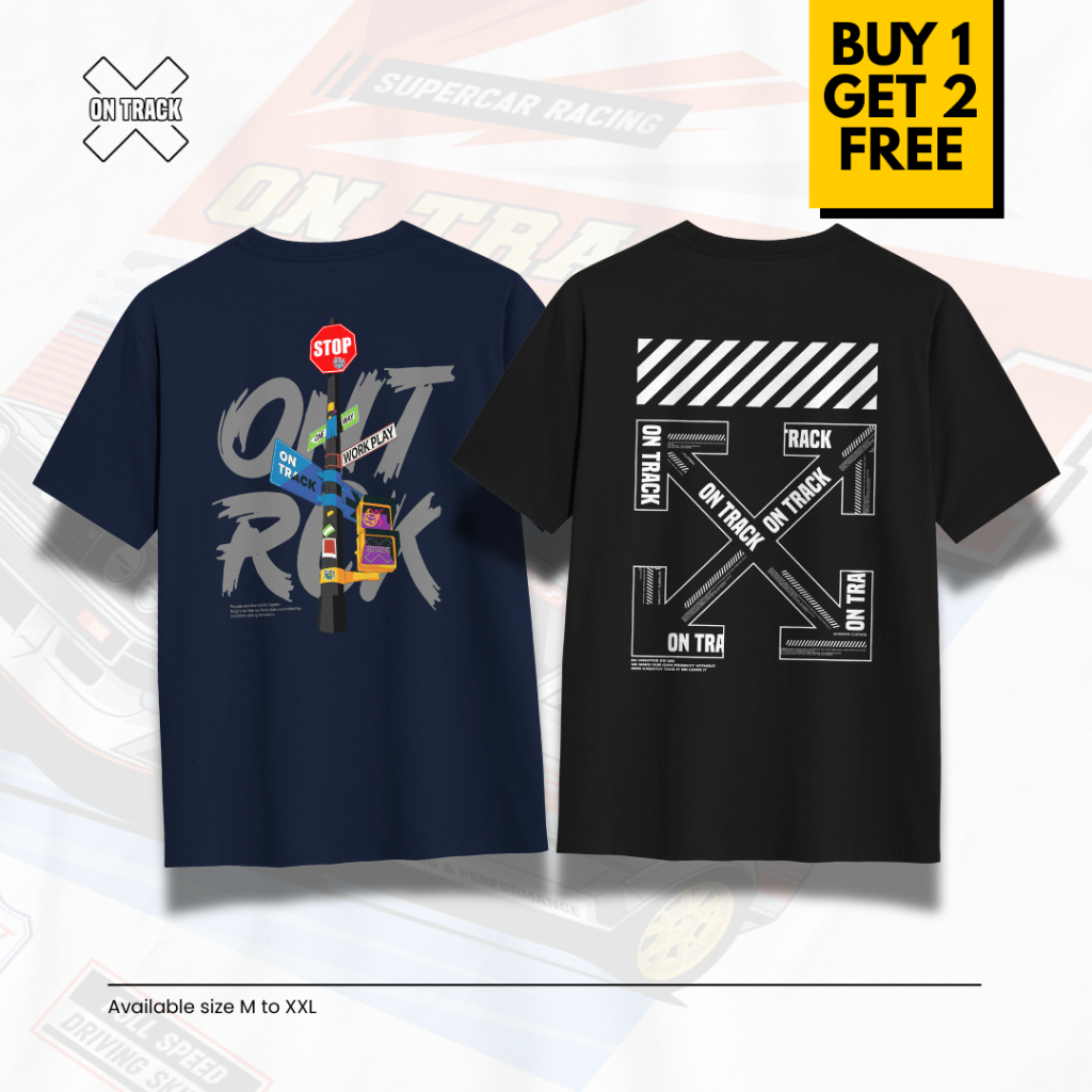 On Track - ( BUY 1 GET 2 ) Kaos Distro Dewasa Lengan Pendek Pria Wanita Warna Navy & Warna Hitam Sab