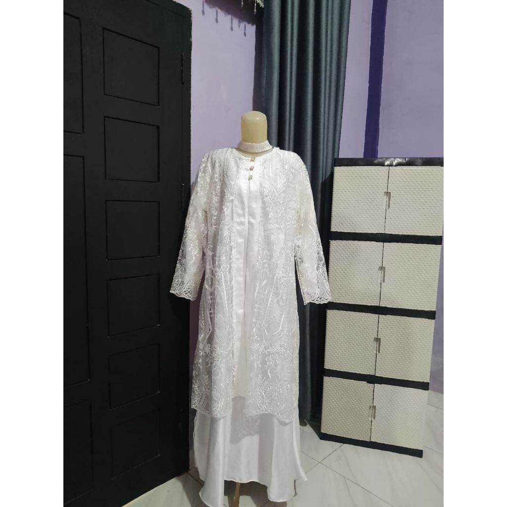 NEW Gamis pesta gamis 2 in 1 gamis set outer gamis broken white gamis putih tulang gamis bw gamis br