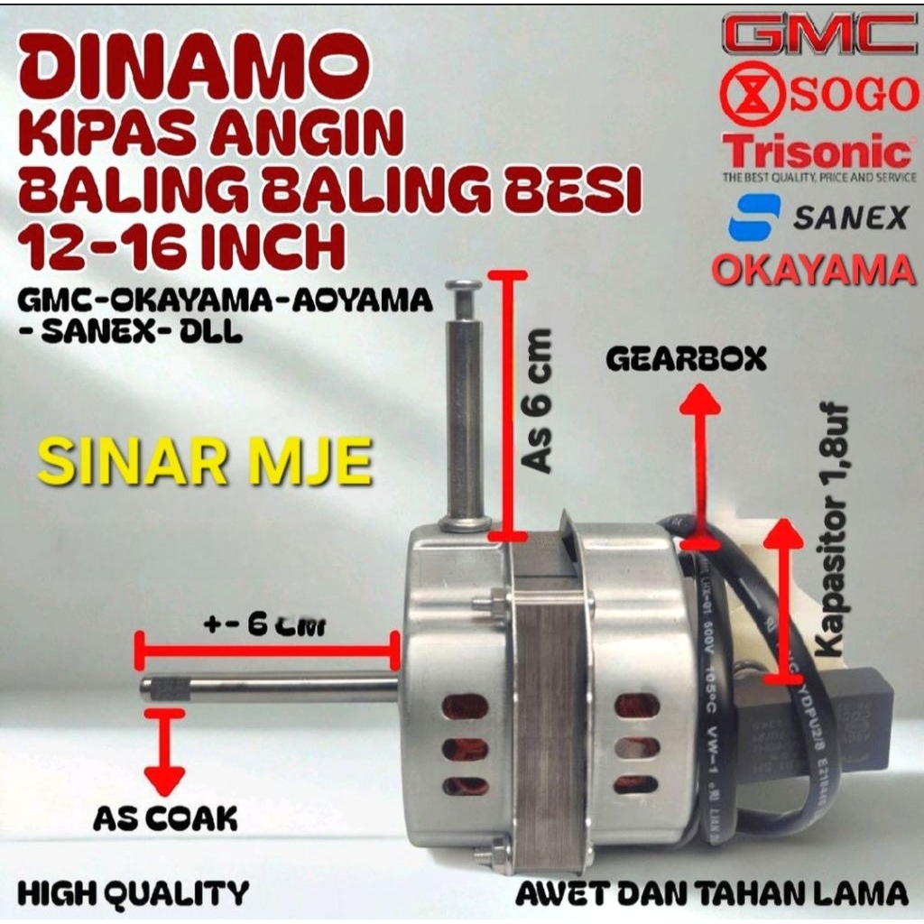 Dinamo Kipas Angin Baling Baling Besi 12in/16 inch
