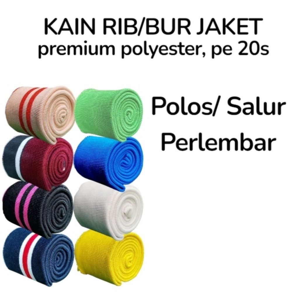 Rib/bur jaket bagian kerah lengan pinggang full warna polos salur perlembar