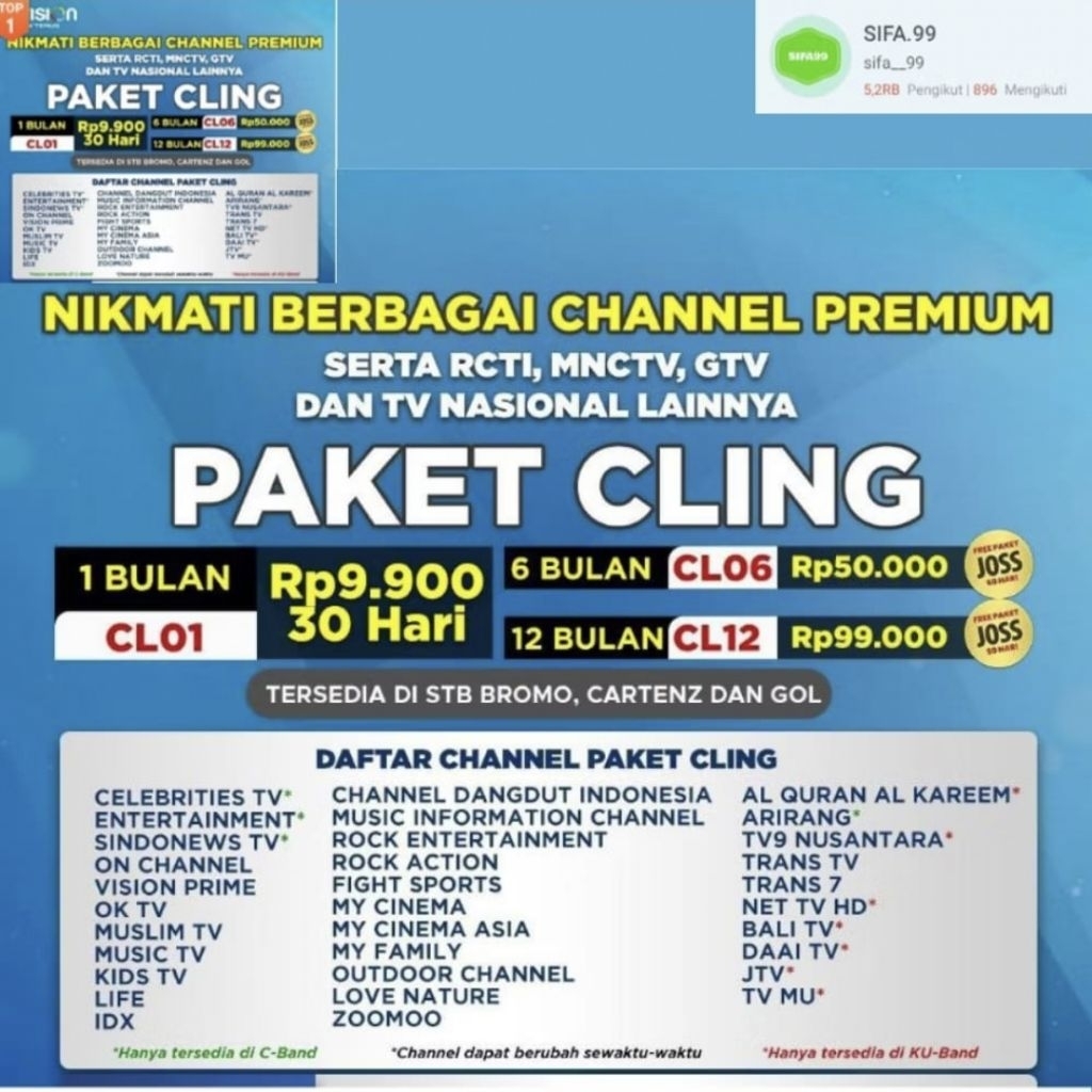 paket cling K-Vision 1 bulan 6 bulan 1 tahun