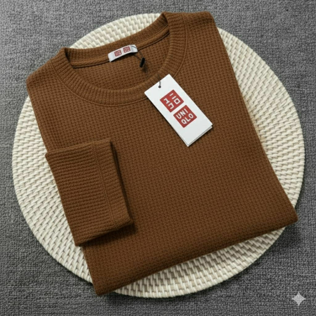 kaos polos pria wanita waffle uniqlo tangan panjang