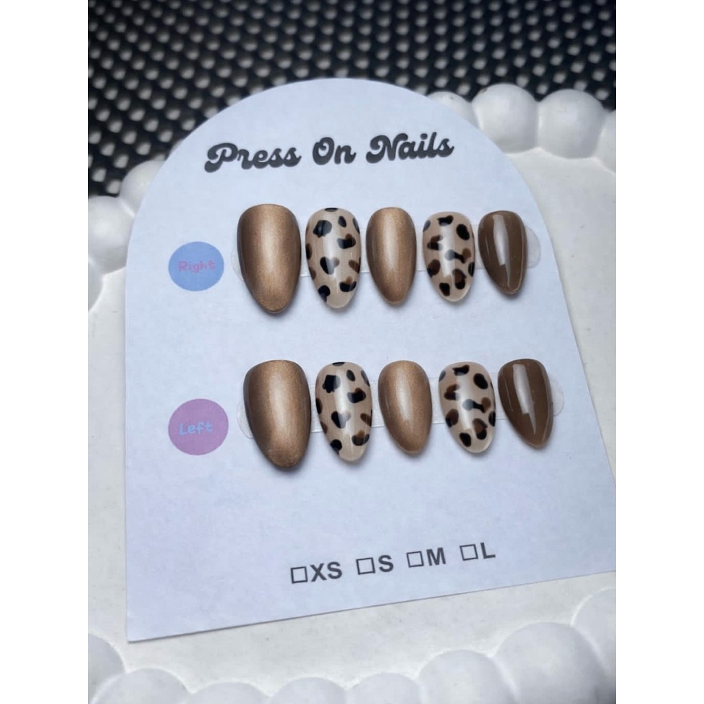 Press on nail mahogany leopard/ Kuku palsu motif macan/ Nail art elegan free lem