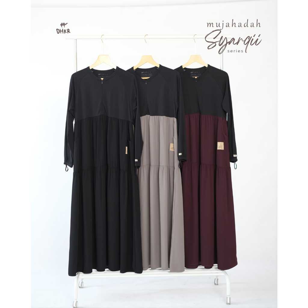 Gamis Syari Jumbo Wanita Terbaru Kombinasi 2 Warna Busui Wudhu Friendly Dhikr