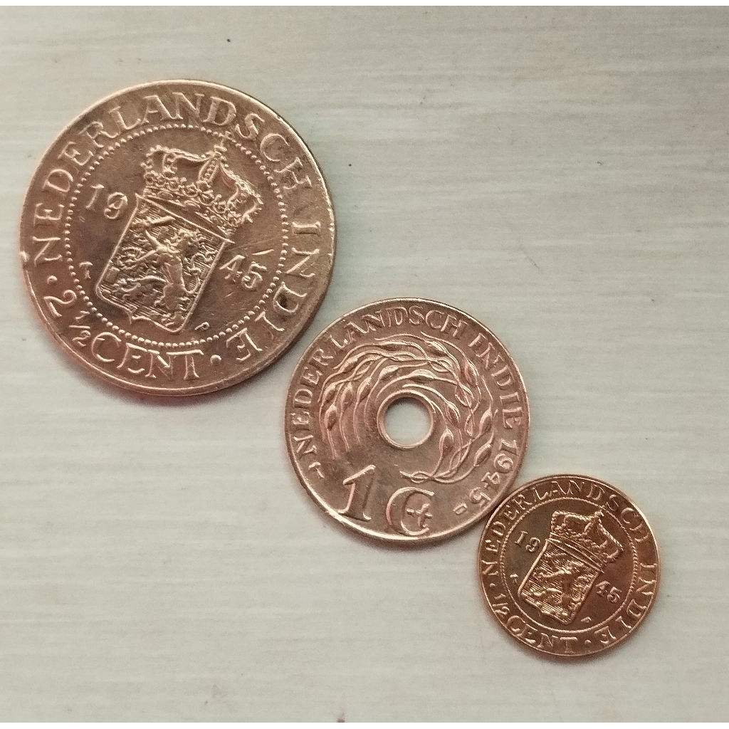 paket set 3 keping koin Benggol Nederland indie 1/2,1,2,5 cent bersih bagus original asli