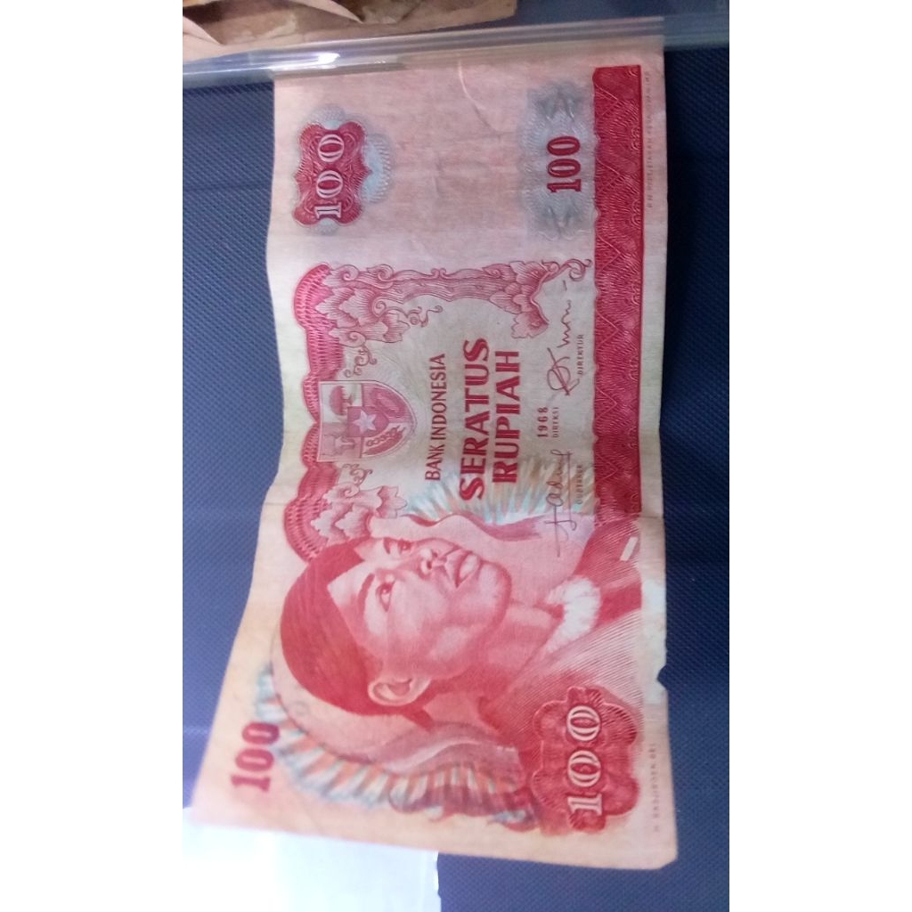 uang kertas kuno seri 100rupiah 1968
