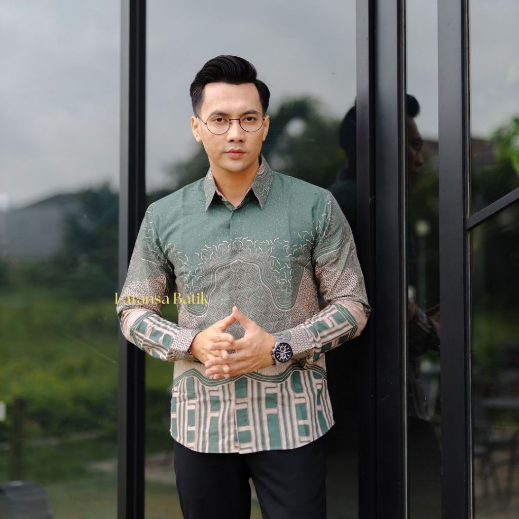 LATANSA BATIK Adinata Sage Kemeja Batik Premium Pria Lapis Furing Lengan Panjang