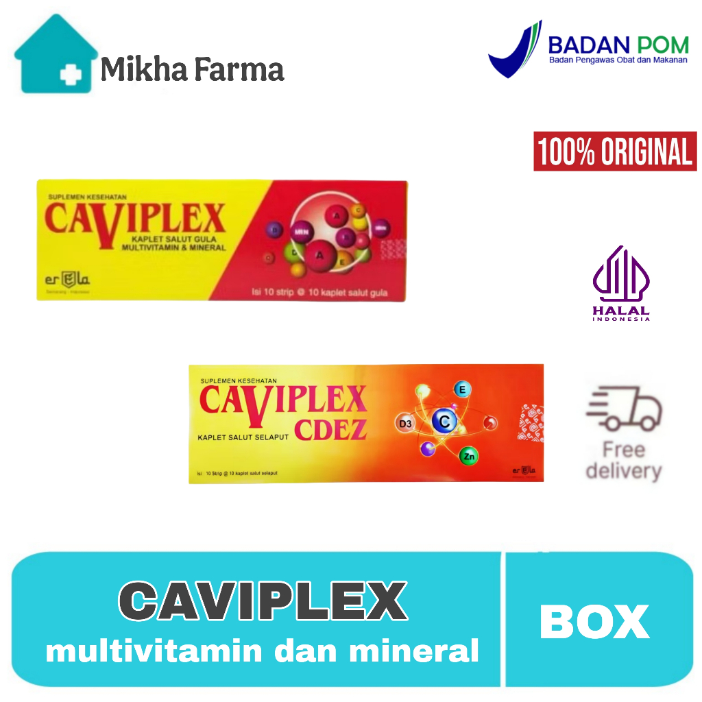 CAVIPLEX/ CAVIPLEX CDEZ - Multivitamin Mineral Kaplet Salut Selaput Vitamin C D E Zinc - BOX (isi 10