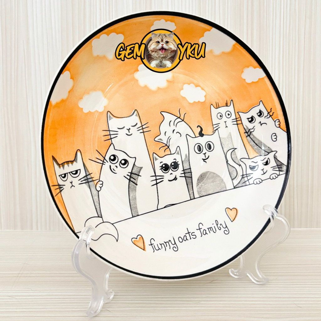 Piring Keramik Kucing Lucu Funny Cats Family | Piring Keramik Cantik 8 inch Cocok Untuk Kado